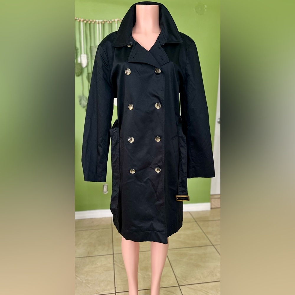 Style & Co. Black Double-Breasted Trench Coat Fits L
